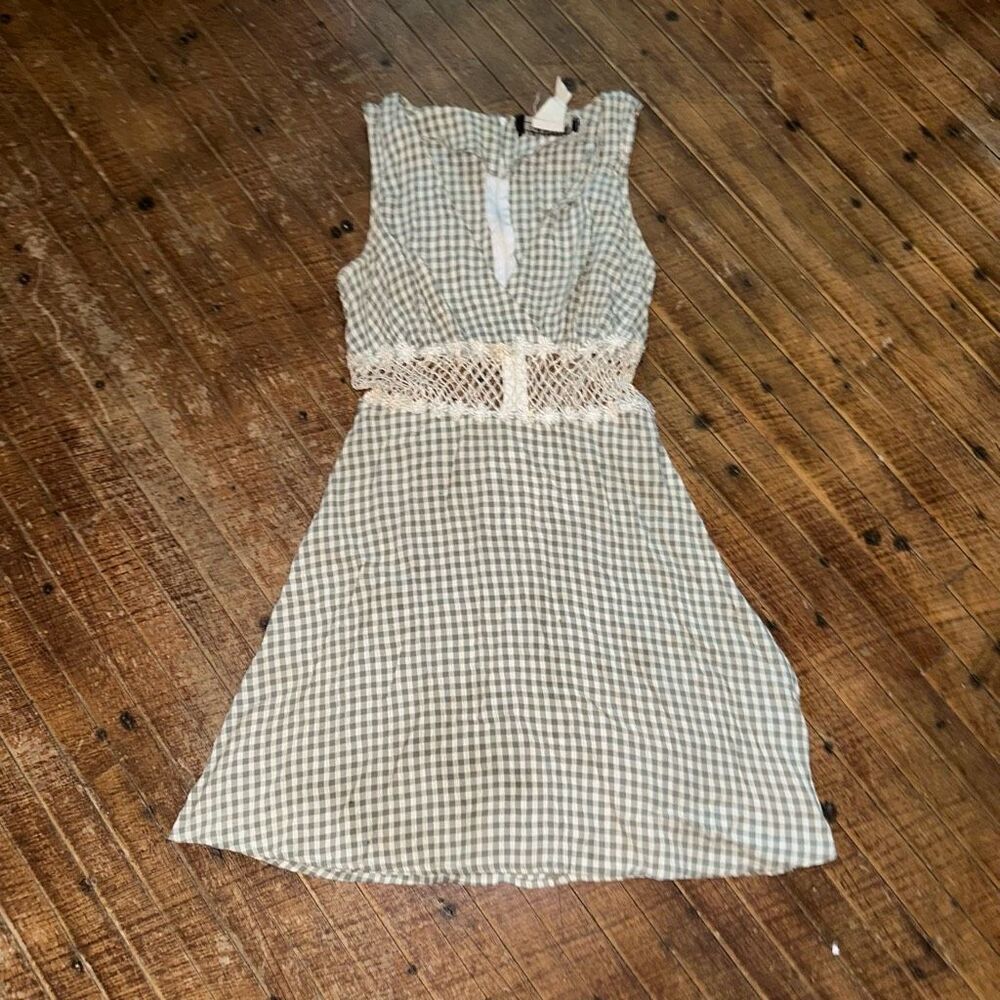 Exclusively Gantos crochet waist green gingham vintage dress